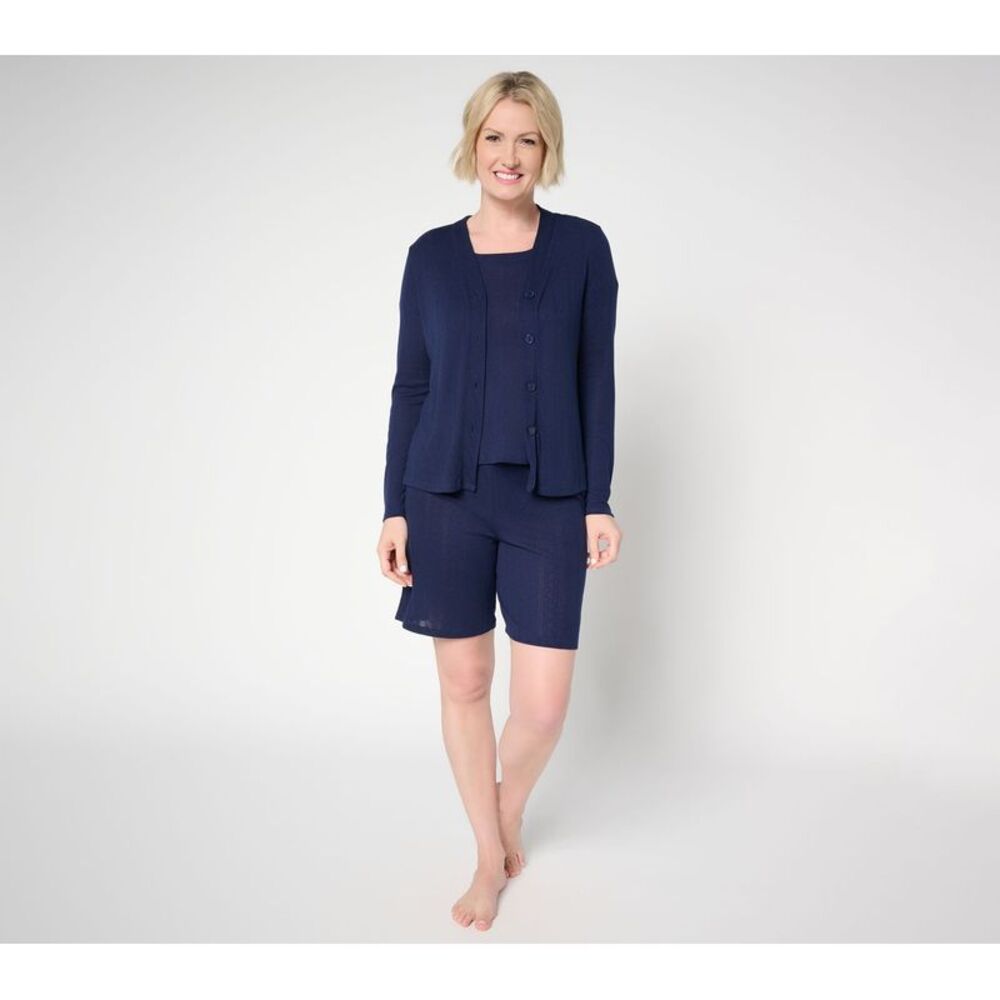 Sunday Brunch Women's Plus Sz Sleepwear 1X Pointelle Cardigan Tee & Blue